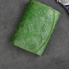 Handmade Leather Floral Mens Trifold Cool billfold Wallet Card Holder Small Card Slim Wallets for Men - imessengerbags