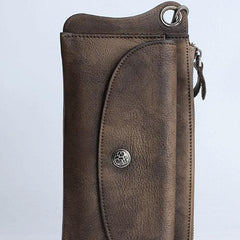 Handmade Mens Cool Long Leather Chain Wallet Cards Biker Trucker Wristlet Wallet - imessengerbags