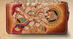 Handmade Leather Ganesha Mens Chain Biker Wallet Cool Leather Wallet With Chain Wallets for Men - imessengerbags