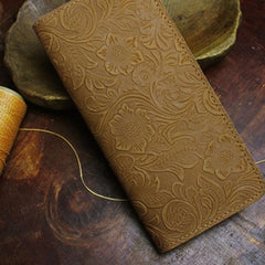 Handmade Leather Floral Mens Cool Travel Long Wallet Card Holder Card Slim Clutch Wallets for Men - imessengerbags