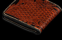 Handmade Leather Eagle Tooled Mens billfold Wallet Cool Leather Wallet Slim Wallet for Men - imessengerbags