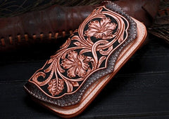 Handmade Leather Mens Tooled Floral Clutch Wallet Cool Wallet Long Wallets for Men Women - imessengerbags