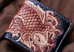 Handmade Leather Carp Tooled Mens billfold Wallet Cool Leather Wallet Slim Wallet for Men - imessengerbags