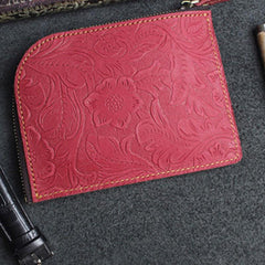 Handmade Leather Floral Mens Front Pocket Wallet Cool Slim Leather Wallet Men billfold Wallets Bifold for Men - imessengerbags