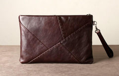 Genuine Leather Mens Clutch Cool Slim Wallet Zipper Clutch Wristlet Bag Wallet for Men Women - imessengerbags