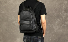 Genuine Leather Mens Cool Backpack Sling Bag Large Black Travel Bag Hiking Bag for men - imessengerbags