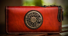 Handmade Leather Tibetan Mens Chain Biker Wallet Cool Leather Wallet Long Clutch Wallets for Men