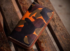 Handmade Leather Men Camouflage Cool Leather Wallet Long Phone Clutch Wallets for Men - imessengerbags