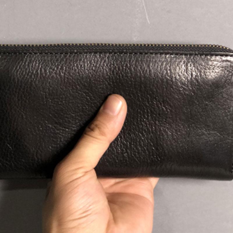 Genuine Leather Mens Cool Long Leather Phone Wallet Zipper Clutch Wallet for Men - imessengerbags