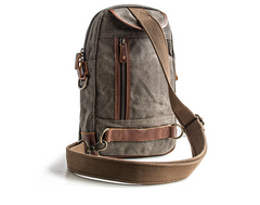 Canvas Leather Mens Cool Chest Bag Sling Bag Crossbody Bag Travel Bag Hiking Bag for men
