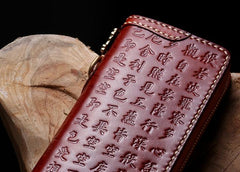 Handmade Leather Mens Chain Prajna Paramita Biker Wallet Cool Leather Wallet Long Phone Wallets for Men