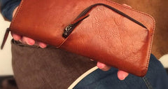 Genuine Leather Mens Cool Long Leather Phone Wallet Zipper Clutch Wristlet Wallet for Men - imessengerbags