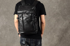 Genuine Leather Mens Cool Backpack Sling Bag Large Black Travel Bag Hiking Bag for men