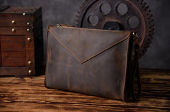 Handmade Leather Mens Clutch Cool Slim BagZipper Clutch Wristlet Wallet for Men - imessengerbags