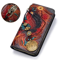 Handmade Leather Carp Mens Chain Biker Wallet Cool Leather Wallet Long Phone Wallets for Men - imessengerbags