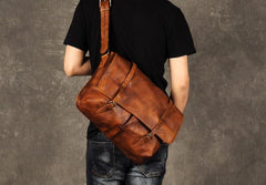 Genuine Leather Mens Cool Messenger Bag Shoulder Bag Chest Bag Bike Bag Cycling Bag for men