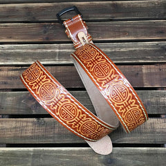 Cool Handmade Embossed Brown Tooled Leather Mens Belt Dark Brown Leather Belts for Men - imessengerbags