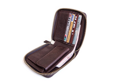 Genuine Leather Mens Cool billfold Leather Wallet Men Small Zipper Wallets Bifold for Men - imessengerbags