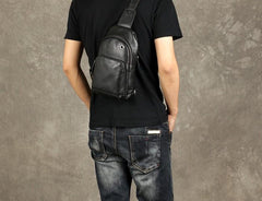 Genuine Leather Mens Cool Chest Bag Sling Bag Crossbody Bag Travel Bag Hiking Bag for men - imessengerbags