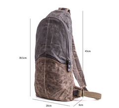 Canvas Leather Mens Cool Chest Bag Sling Bag Crossbody Bag Travel Bag Hiking Bag for men - imessengerbags