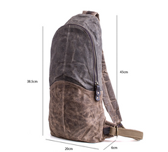 Canvas Leather Mens Cool Chest Bag Sling Bag Crossbody Bag Travel Bag Hiking Bag for men