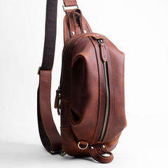 Genuine Leather Mens Cool Chest Bag Sling Bag Crossbody Bag Travel Bag Hiking Bag for men - imessengerbags