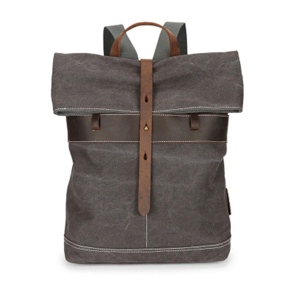 Cool Waxed Canvas Gray Leather Mens Backpack Canvas Travel Backpack Canvas School Backpack for Men - imessengerbags