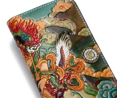 Handmade Leather Tooled White Jambhala Mens Long Wallet Cool Leather Clutch Wallets for Men
