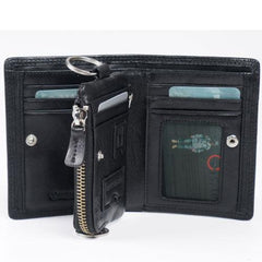 Genuine Leather Mens Cool billfold Leather Wallet Men Small Zipper Wallets for Men - imessengerbags