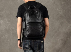 Genuine Leather Mens Cool Backpack Sling Bag Large Black Travel Bag Hiking Bag for men