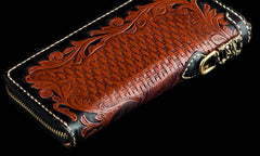 Handmade Leather Mens Tooled Eagle Chain Biker Wallet Cool Leather Wallet Long Clutch Wallets for Men - imessengerbags