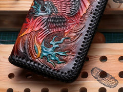 Handmade Leather Mens Clutch Wallet Cool Carp Tooled Wallet Long Zipper Wallets for Men - imessengerbags