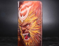 Handmade Leather Men Tooled Monkey King Cool Leather Wallet Long Phone Wallets for Men