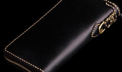 Handmade Leather Mens Tooled Monster Chain Biker Wallet Cool Leather Wallet Long Clutch Wallets for Men - imessengerbags