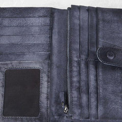Handmade Leather Mens Cool Long Leather Wallet Bifold Clutch Wallet for Men