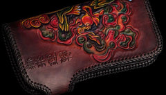 Handmade Leather Chinese Lion Mens Chain Biker Wallet Cool Leather Wallet With Chain Wallets for Men