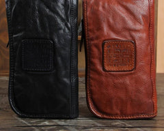 Genuine Leather Mens Cool Long Leather Wallet Cards Phone Zipper Clutch Wristlet Wallet for Men - imessengerbags