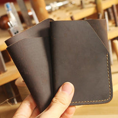 Handmade Dark Brown Leather Mens Card Holder Tan Card Holder Small Card Case For Men