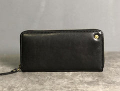 Genuine Leather Mens Cool Long Leather Wallet Zipper Clutch Wristlet Wallet for Men - imessengerbags