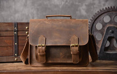 Handmade Leather Mens Cool Messenger Bag Briefcase Work Bag Business Bag for men