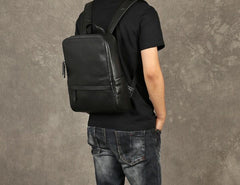 Genuine Leather Mens Cool Backpack Sling Bag Large Black Travel Bag Hiking Bag for men