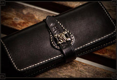 Handmade Leather Men Tooled Chinese Lion Cool Leather Wallet Long Phone Wallets for Men - imessengerbags