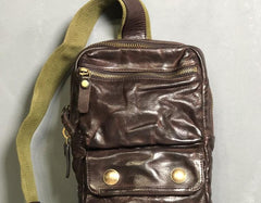 Genuine Leather Mens Cool Chest Bag Sling Bag Crossbody Bag Travel Bag Hiking Bag for men - imessengerbags