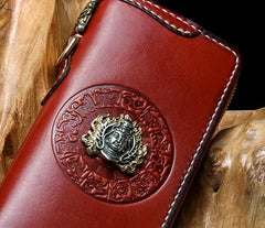 Handmade Leather Mens Chain Biker Wallet Cool Leather Wallet Long Phone Wallets for Men - imessengerbags