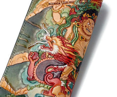 Handmade Leather Tooled White Jambhala Mens Long Wallet Cool Leather Clutch Wallets for Men