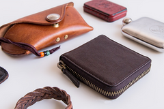Genuine Leather Mens Cool billfold Leather Wallet Men Small Zipper Wallets Bifold for Men - imessengerbags
