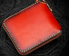 Handmade Mahākāla Leather Brown Biker Wallet Mens Cool Short Chain Wallet Trucker Wallet with Chain - imessengerbags