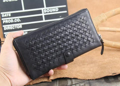Genuine Leather Mens Cool Braided Wallet Long Leather Wallet Clutch Wristlet Wallet for Men - imessengerbags
