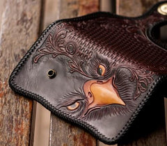 Handmade Leather Eagle Tooled Mens Chain Biker Wallet Cool Leather Wallet With Chain Wallets for Men
