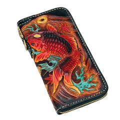 Handmade Leather Carp Mens Chain Biker Wallet Cool Leather Wallet Long Phone Wallets for Men - imessengerbags